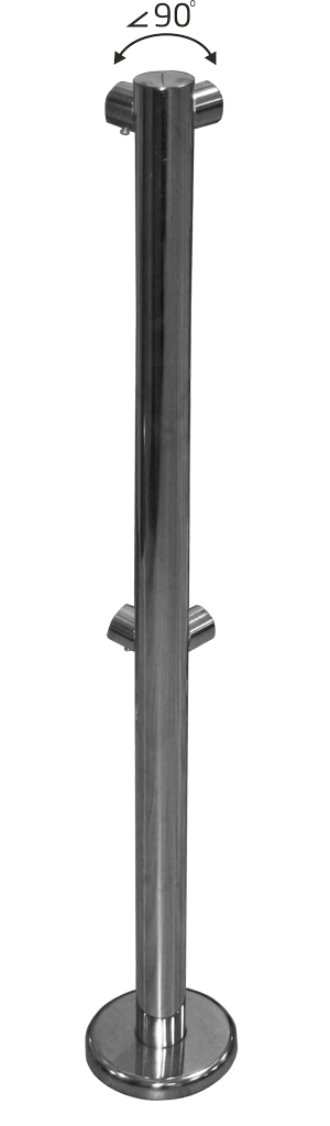 Стойка ограждения угловая хром. с четырьмя муфтами для крепления труб ограждения 25 мм под 90 град