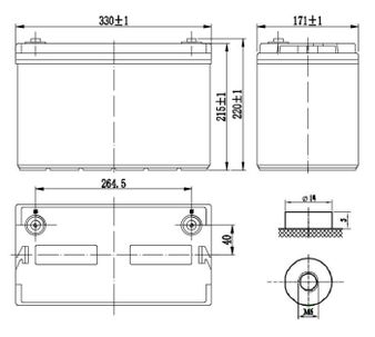 Аккумулятор 100 А/ч., 12В, 330х171х220 мм, вес 32 кг, UPS series