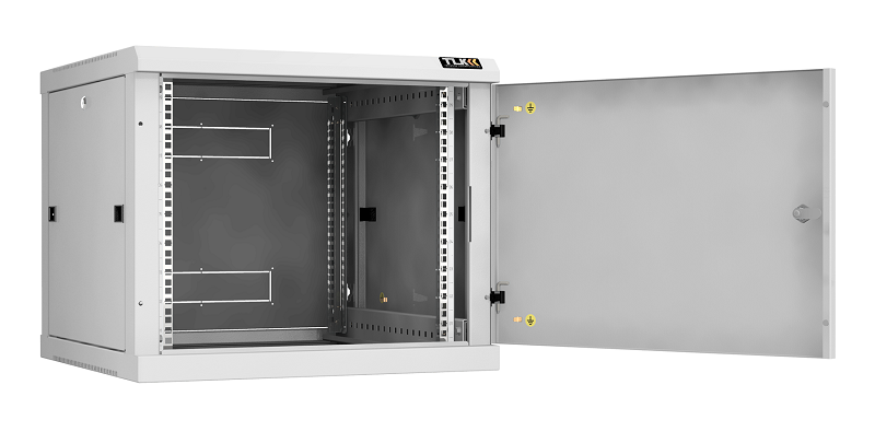 Настенный разборный шкаф TLK 19", 9U, металлическая дверь, Ш600хВ503хГ600мм, 2 пары монтажных направляющих, серый