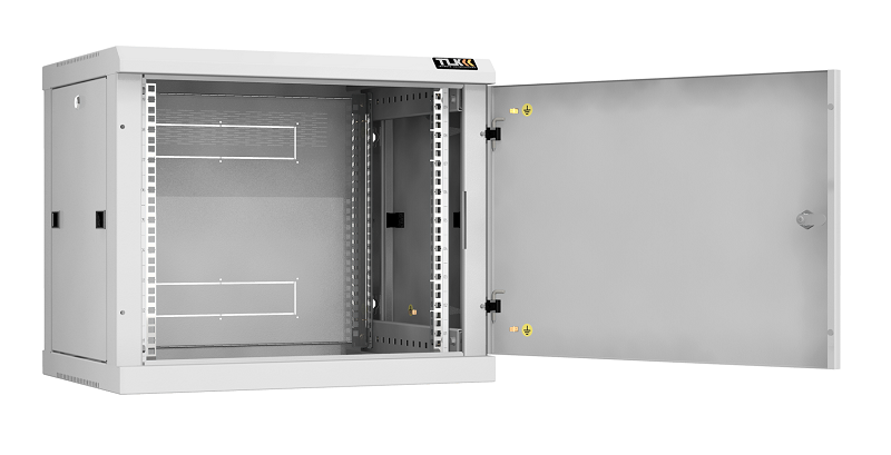 Настенный разборный шкаф TLK 19", 9U, металлическая дверь, Ш600хВ503хГ450мм, 2 пары монтажных направляющих, серый