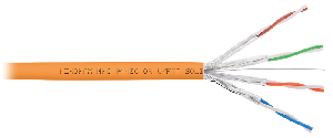 Кабель U/FTP 4 пары, Кат.6 (Класс E), тест по ISO/IEC, 250МГц, одножильный, BC (чистая медь), 23AWG (0,57мм), полимерный материал нг(А)-HF, внутренний, оранжевый, 305м