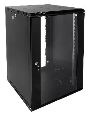Шкаф телекоммуникационный настенный разборный ЭКОНОМ 18U (600 × 650) дверь стекло, цвет черный