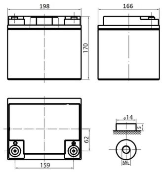 Аккумулятор 45 А/ч., 12В, 198х166х170 мм, вес 14,8 кг, UPS series