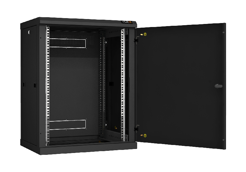 Настенный разборный шкаф TLK 19", 15U, металлическая дверь, Ш600хВ770хГ450мм, 2 пары монтажных направляющих, черный