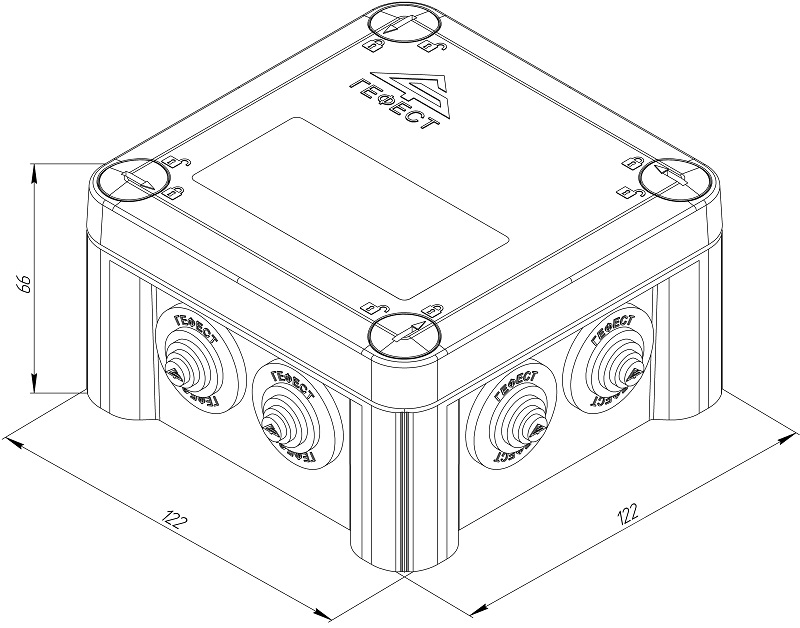 Коробка монтажная общепромышленные, из АБС пластика, 122х122х66, IP55