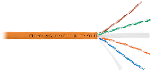 Кабель U/UTP 4 пары, Кат.6 (Класс E), тест по ISO/IEC, 250МГц, одножильный, BC (чистая медь), 23AWG (0,55мм), полимерный материал нг(А)-HF, внутренний, оранжевый, 305м