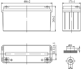 Аккумулятор 150 А/ч, 12В, 486/171/243 мм, вес 39,8 кг