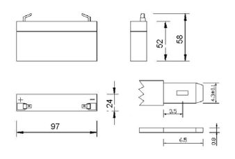 Аккумулятор 1,2 А/ч., 6В, 97х24х58 мм, вес 0,31 кг