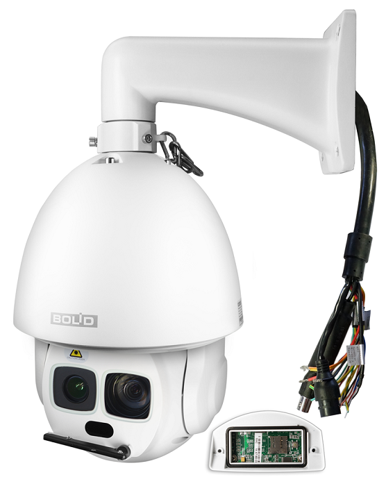 Высокоскоростная купольная сетевая антивандальная видеокамера с дворником, цветная, 2 Мп, объектив 6–180 мм (30x оптический zoom); ИК-подсветка (до 500 м); H.264/MJPEG, Micro SD; Audio-in; AC24V/3A, PoE; IP67; IK10; -50°C ~ +70°C