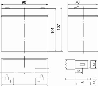 Аккумулятор 4,5 А/ч., 12В, 90х70х107 мм, вем 1,6 кг