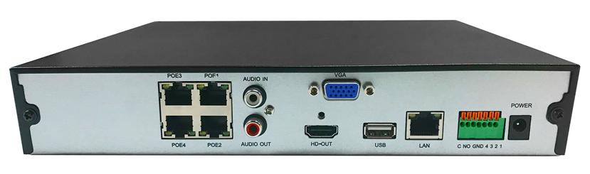 IP видеорегистратор 9каналов/4xPoE, Н.265(+)/264(+) (аудио G.711, ADPCM), разрешение до 8М/вх.поток 80Мб, аудио RCA*1вх/1вых, интерком, трев.вх/вых – 4/1, VGA@1080P/ HDMl@4K, PoE (бюджет 50Вт, 802.3at/af, питание 4(5)/7(8), до 200метров), 2*USB 2.0, 1*SATA (max.8Тб), 1хRJ45 10/100М