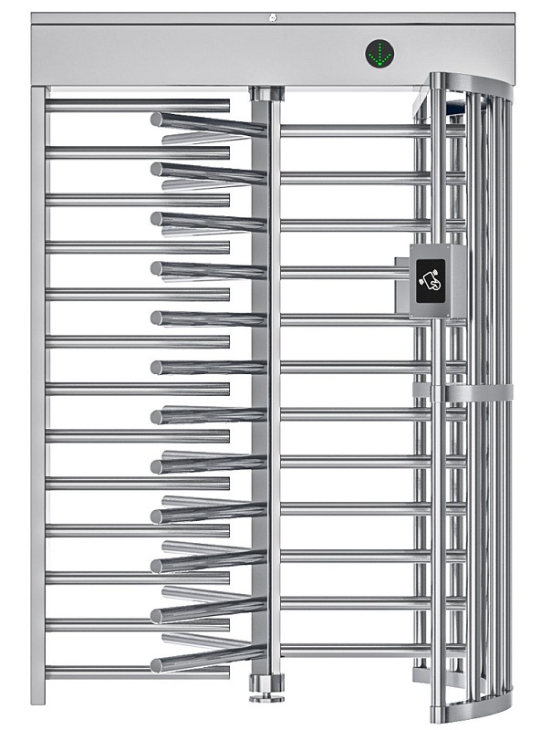 ПОЛНОРОСТОВОЙ роторный Турникет, Габариты: 1400х1200х2310. эл/мех  Исполнение: нержавеющая сталь, Комплектация: комплект считывателей (EM-Marine), планки 570мм, пульт управления с кабелем, ИК-пульт, всепогодное исполнение, "сухие контакты на плате управления".