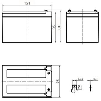 Аккумулятор 12 А/ч., 12В, 151х98х101 мм, вес 3,9 кг, UPS series