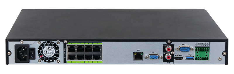 16-канальный IP-видеорегистратор c PoE, 4K, H.265+ и ИИ, Входящий поток до 384Мбит/с; сжатие: H.265+, H.265, H.264+, H.264, MJPEG; разрешение записи до 32Мп; накопители: 2 SATA III до 16Тбайт; воспроизведение: 16кн@4Mp, 2кн@32Мп; видеовыходы: 1 HDMI, 1 VGA; cеть: 1 RJ45 1000Мбит/с, 8 RJ45 100Мбит/с (PoE/PoE+, до 72Вт, поддержка ePoE); aудиовх/вых: 1/1; тревожные вх./вых.: 4/2; питание: 100~240В(AC); видеоаналитика: 2кн детектор лиц и распознавание лиц (12лиц/с), 4кн охрана периметра, IVS, 8кн SMD Plus; видеоаналитика с камер: детектор лиц и распознавание лиц, распознавание номеров ТС, тепловая карта, подсчет людей, интеллектуальный поиск, POS, поддержка тепловизионных (TPC) и мультиматричных камер