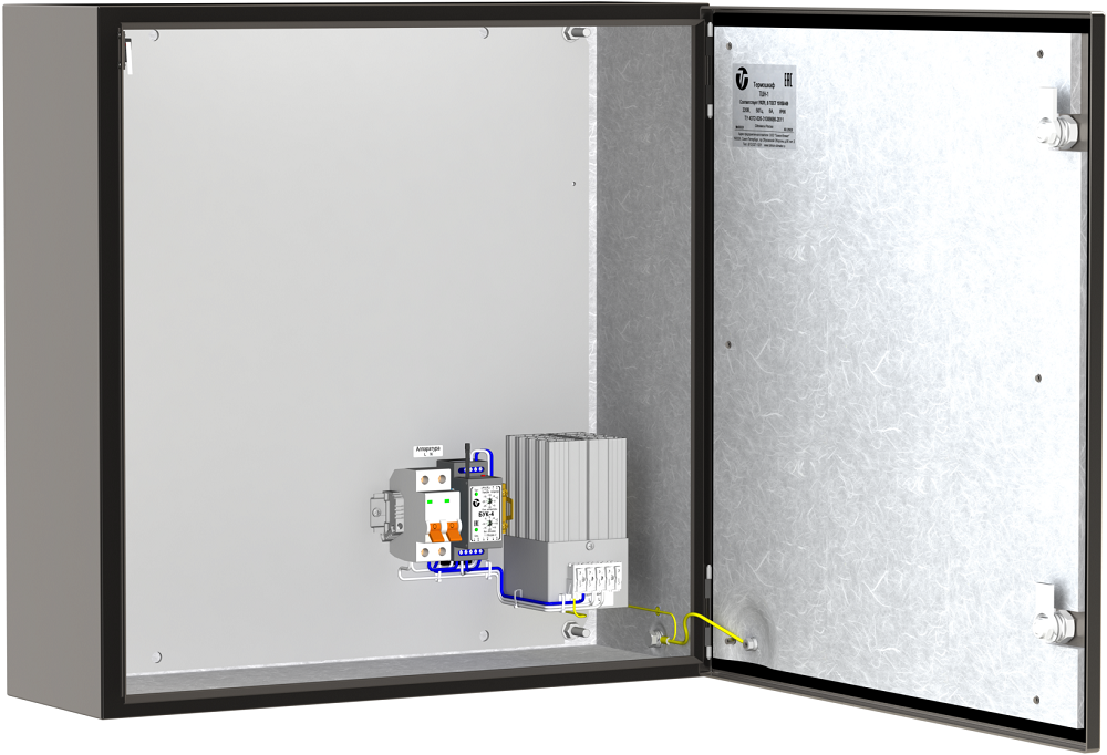 Шкаф из нержавеющей аустенитной стали AISI 304. -60° до +50°С. IP66. 178 Вт. 220В ± 15% AC, 6A. 600x600x210 мм.