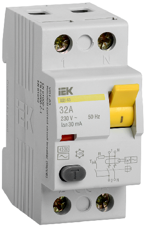 Выключатель дифференциального тока (УЗО), ВД1-63 2P 32А 30мА, KARAT IEK