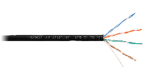 Кабель U/UTP 4 пары, Кат.5e (Класс D), тест по ISO/IEC, 100МГц, одножильный, BC (чистая медь), 24AWG (0,51мм), полимерный материал нг(А)-HF, внутренний/внешний, черный, 305м 