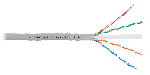 Кабель U/UTP 4 пары, Кат.6 (Класс E), тест по ISO/IEC, 250МГц, одножильный, BC (чистая медь), 23AWG (0,53мм), поливинилхлорид, внутренний, серый, 305м