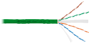 Кабель U/UTP 4 пары, Кат.6 (Класс E), тест по ISO/IEC, 250МГц, одножильный, BC (чистая медь), 23AWG (0,55мм), полимерный материал нг(А)-HF, внутренний, зеленый, 305м