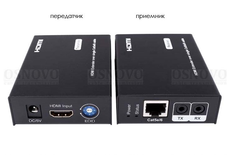 Комплект для передачи HDMI и ИК сигнала управления по одному кабелю витой пары CAT5e/6 до 50м. Разрешение до 1080p, 24бит(Deep Color). Поддержка 3D. 