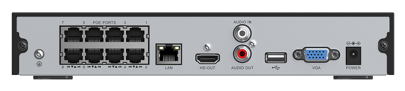 IP видеорегистратор 16каналов/8xPoE, Н.265(+)/264(+) (аудио G.711U/A), разрешение до 8Мп/вх.поток 80Мб, аудио RCA*1вх/1вых, интерком, трев.вх/вых – 4/1, VGA@1080P/ HDMl@4K, PoE (бюджет 100Вт, 802.3at/af, питание 4(5)/7(8), до 200метров), 2*USB 2.0, 1*SATA (max.8Тб), 9хRJ45 10/100Мб