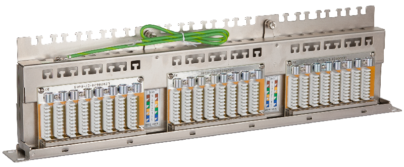 Коммутационная панель 19", 1U, 48 портов, Кат.6, RJ45/8P8C, 110/KRONE, T568A/B, полный экран, с органайзером, металлик