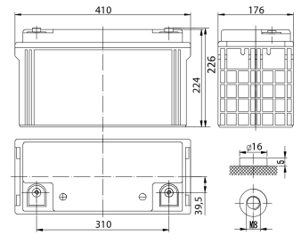 Аккумулятор 120 А/ч, 12В, 410х176х226 мм,