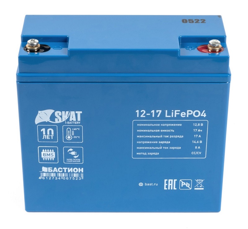Аккумуляторная батарея 12 В, 17 Ач Li-Ion АКБ, на базе LiFePO4 элементов IFR 32650, структура 4S3P. Встроеная система контроля BMS, защита от глубокого разряда и перезаряда. 181*76*167. Вес 2,3 кг.