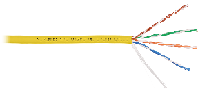 Кабель U/UTP 4 пары, Кат.5e (Класс D), тест по ISO/IEC, 100МГц, одножильный, BC (чистая медь), 24AWG (0,52мм), полимерный материал нг(А)-HF, внутренний, желтый, 305м