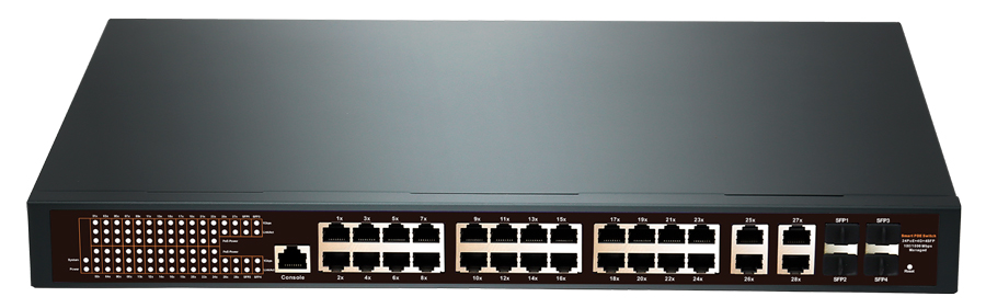 Коммутатор 802.3at/af (PoE) , 24xRJ45 / 24xPoE + uplink 2x10/100/1000 + 4SFP, 1, общий бюджет PoE 370W