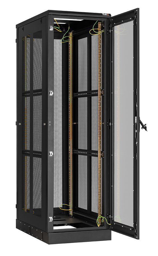 Напольный шкаф 19", 24U, стеклянная передняя дверь, боковые перфорированные стенки и задняя дверь Ш600хВ1280хГ1000мм, в разобранном виде, черный