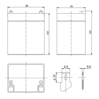 Аккумулятор 5 А/ч., 12В, 107х70х90 мм,