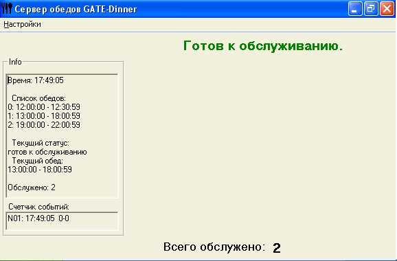 ПО для программно-аппаратного комплекса автоматизации обслуживания сотрудников в столовой. (Работает совместно с основным ПО - Gate-Server-Terminal)