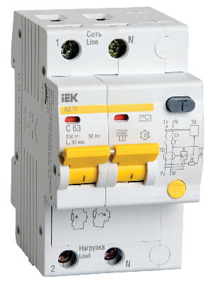 Автоматический выключатель дифференциального тока (Дифавтомат), АД12 2P 16А 30мА (MAD10-2-016-C-030), KARAT IEK