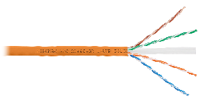 Кабель U/UTP 4 пары, Кат.6 (Класс E), тест по ISO/IEC, 250МГц, одножильный, BC (чистая медь), 24AWG (0,53мм), полимерный материал нг(А)-HF, внутренний, оранжевый, 305м