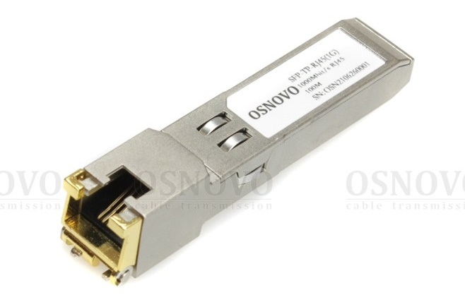 Медный SFP модуль Gigabit Ethernet с разъемом RJ45. Скорость 1000 Мбит/с. Интерфейс: SERDES. Расстояние передачи до 100 м. 13,8x13,7x68мм. 0…+70°С.