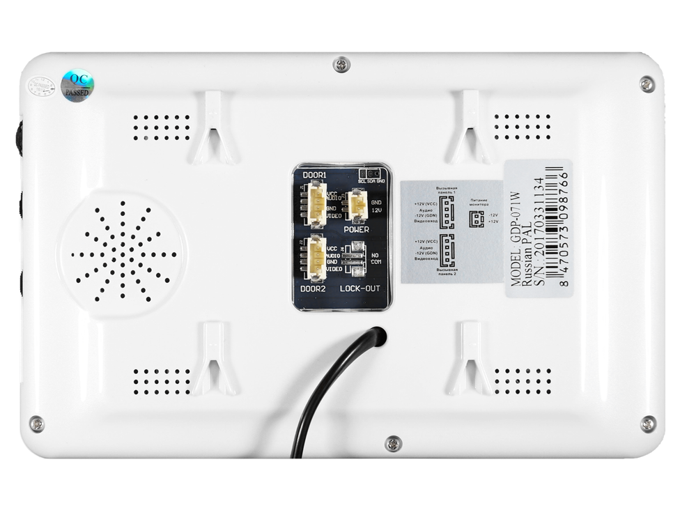 Монитор видеодомофона 7" белый. Hands-Free монитор домофона.  7-дюймовый TFT-дисплей, разрешение экрана 800х480 RGB, акриловая панель , кнопочное управление. Поддержка 2-х вызывных  панелей.