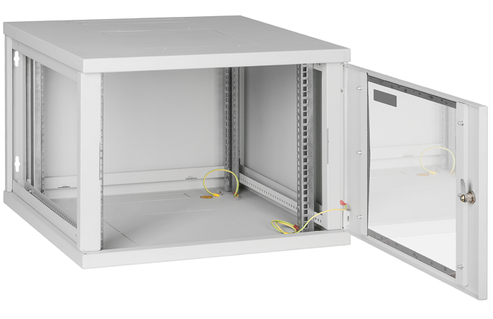 Настенный разборный шкаф TLK 19", 6U, стеклянная дверь, Ш600хВ303хГ350мм, 1 пара монтажных направляющих, серый
