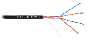 Кабель U/UTP 4 пары, Кат.5e (Класс D), тест по ISO/IEC, 100МГц, одножильный, BC (чистая медь), 24AWG (0,50мм), полиэтилен, внешний, черный, 305м