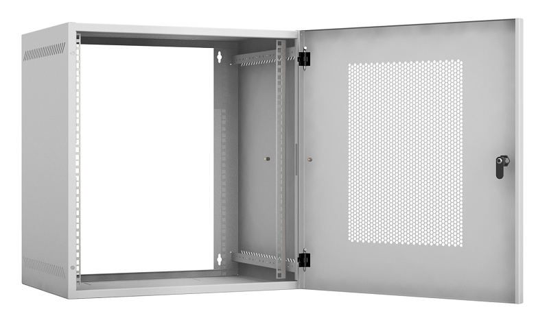 Настенный шкаф 19", 12U, перфорированная дверь, Ш540хВ573хГ400мм, 1 пара монтажных направляющих, сварной, серый