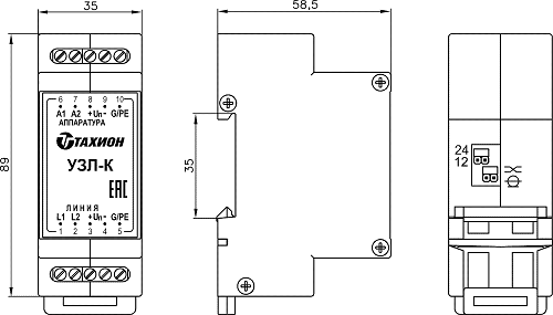 Устройство защиты коаксиальных, симметричных и питающих линий(12/24В); на DIN-рейку