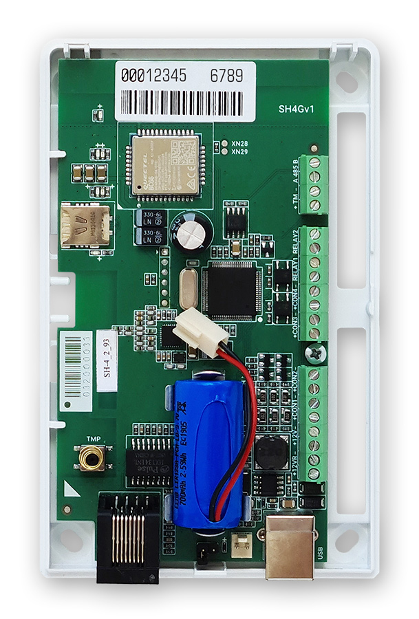 Абонентский контроллер для GSM-сигнализации Security Hub, подключение к серверу через Интернет и сети сотовой связи стандарта LTE Cat Nb1 (NB-IoT), контроль до 32 радиодатчиков системы Астра-РИ-М разных типов, 4 ШС, 6 выходов, вход ТМ