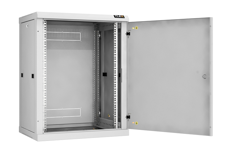 Настенный разборный шкаф TLK 19", 15U, металлическая дверь, Ш600хВ770хГ450мм, 2 пары монтажных направляющих, серый