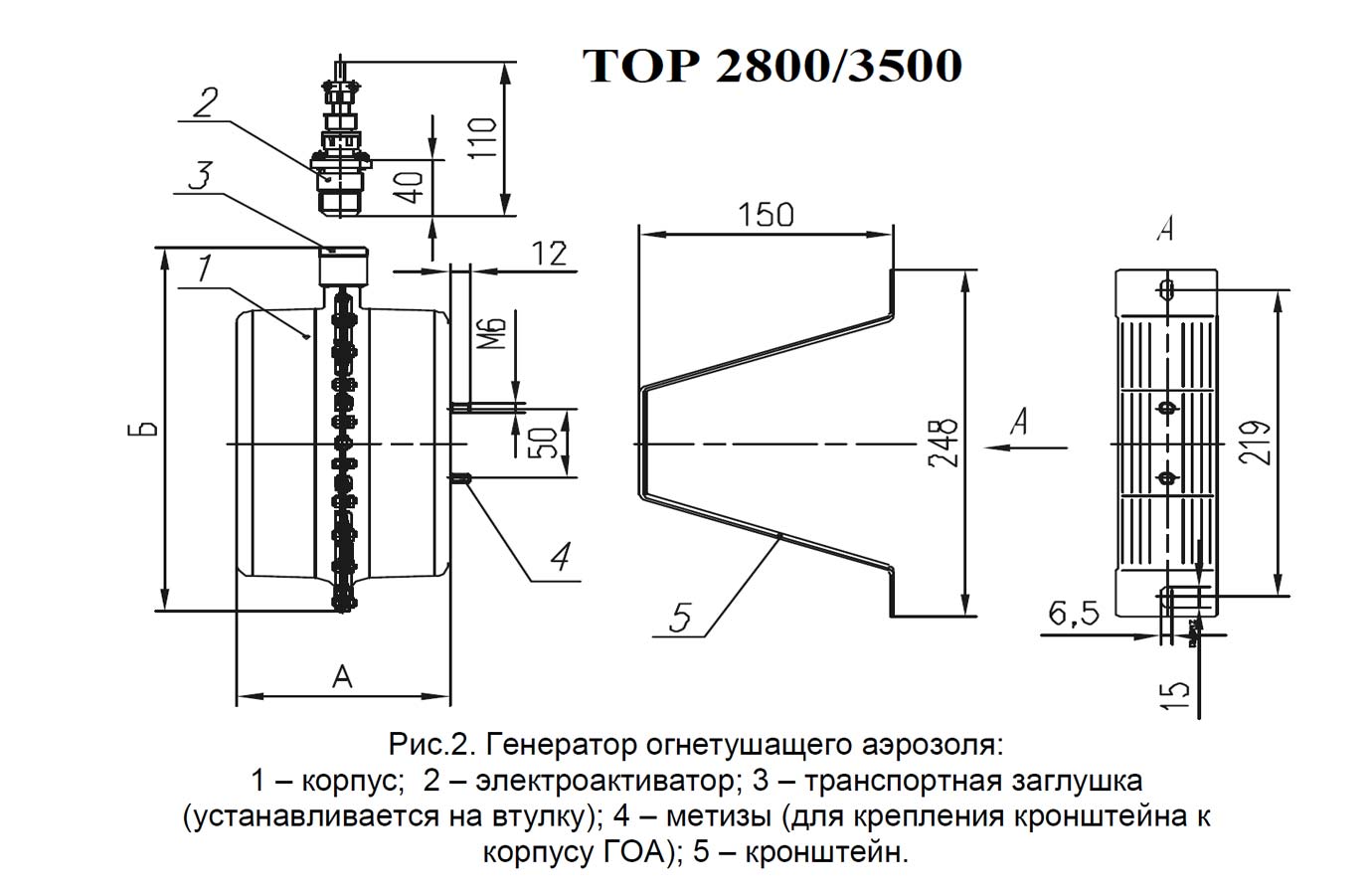 Генератор огнетушащего аэрозоля с круговым истечением аэрозоля, 6,8 кг, 126х240х264 мм, Защищаемый объем (м³) - 160, Классы пожаров: В, А2 (ГОСТ Р 53284-2009)