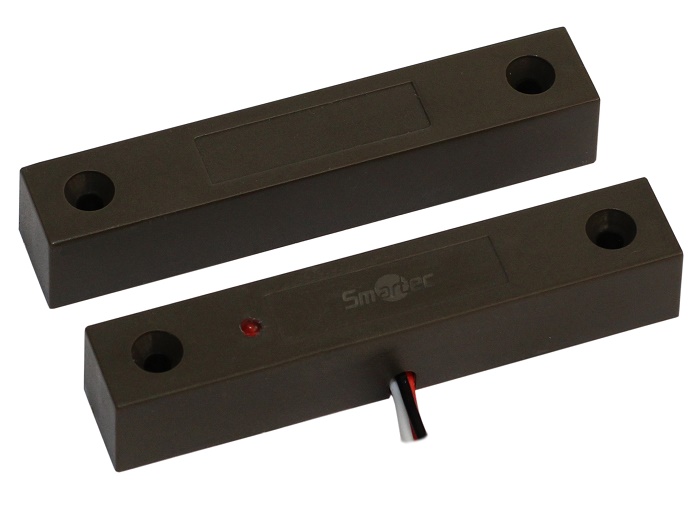 Магнитоконтактный датчик, СИД индикация, коричневый, накладной для деревянных дверей, зазор 25 мм