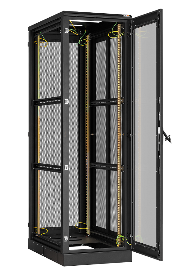 Напольный шкаф 19", 33U, стеклянная дверь, боковые перфорированные металические стенки и задняя дверь Ш600хВ1660хГ1000мм, в разобранном виде, черный