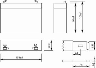 Аккумулятор 12,0 А/ч., 6 В, 151х50х100 мм, вес 1,96 кг