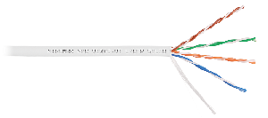 Кабель U/UTP 4 пары, Кат.5e (Класс D), тест по ISO/IEC, 100МГц, одножильный, BC (чистая медь), 24AWG (0,52мм), полимерный материал нг(А)-HF, внутренний, белый, 305м