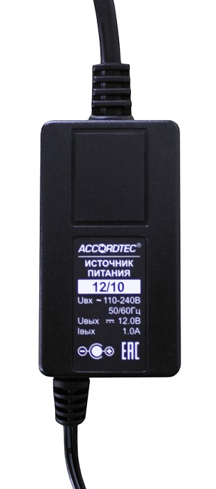 Источник стабилизированного питания. Uвх=110-240V AC, Uвых=12.6V DC, Iвых = 1.0A. -15°C ~ +50°C. 64х35х27 мм. Цвет корпуса: черный