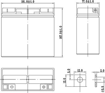 Аккумулятор 18 А/ч., 12В, 181х77х167 мм, вес 5,9 кг, UPS series